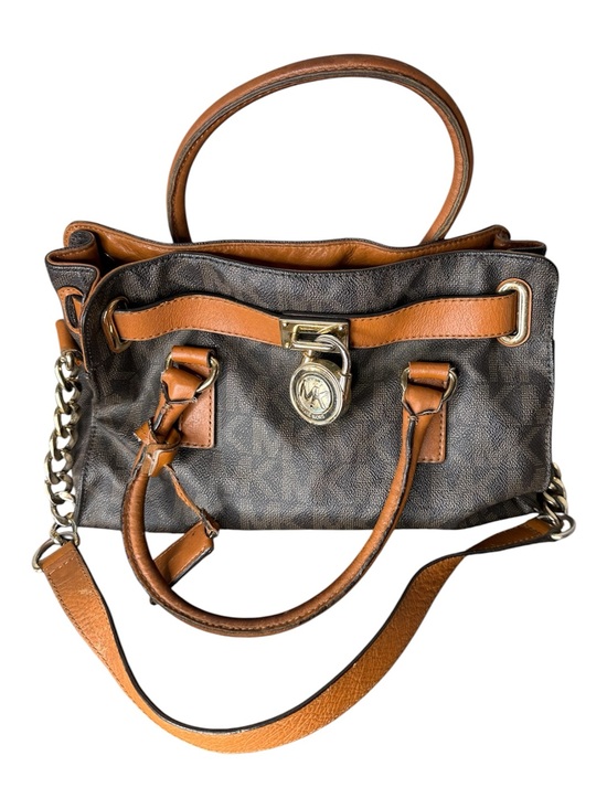 Michael Kors Handbags - MICHAEL KORS Leather Brown Hamilton Satchel Bag Logo Monogram Lock Chain *FLAWS